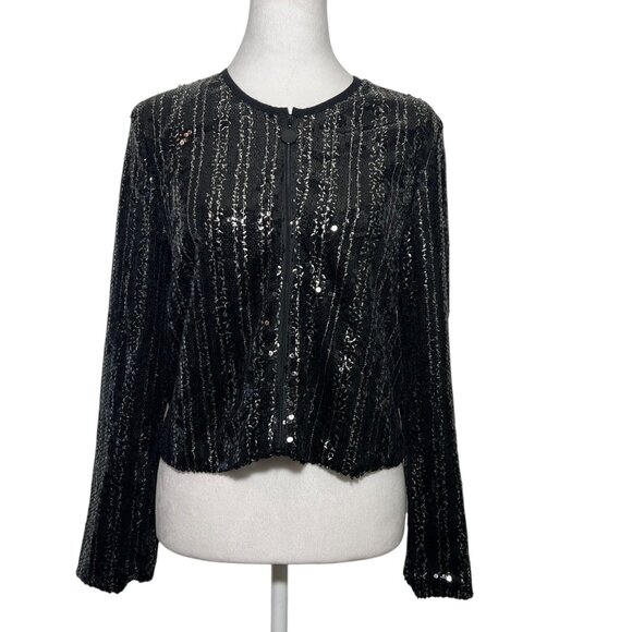 Christian Siriano Sequins Occasion Event NYE Bling Zip Jacket Party Medium - Picture 13 of 14